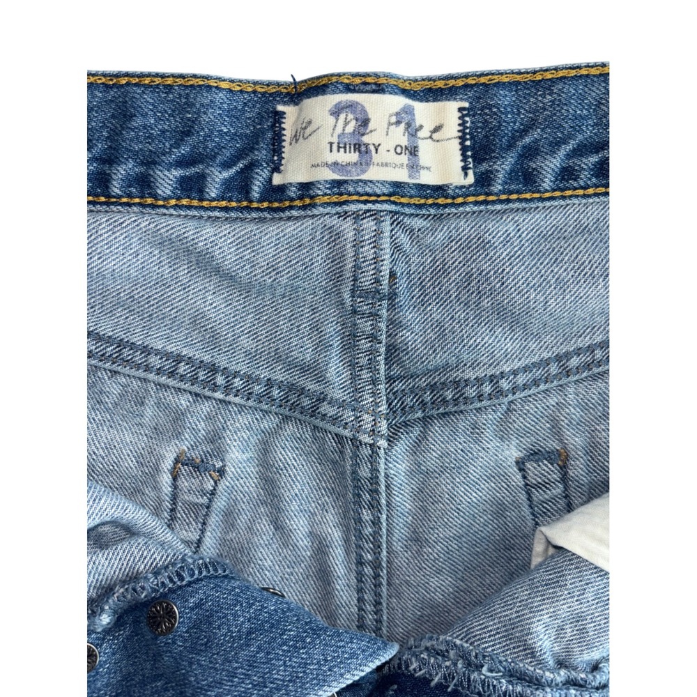Free People Distressed Button Fly Denim Cutoff Shorts Blue Coastal Boho Size 31 - Picture 4 of 7